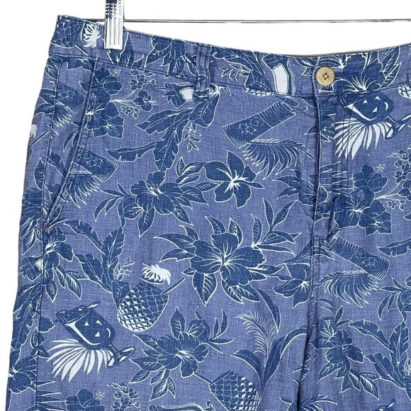 Tommy Bahama Men’s Linen Blue & White Tropical Print Golf Shorts Size 34 - Picture 2 of 14